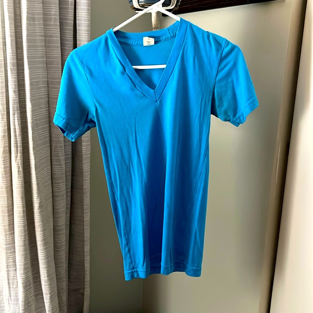 American Apparel Neon Blue V-neck Tshirt - XXS